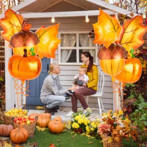 Happy Fall Balloon, 16Pcs Big Maple Leaves Acorn Balloons, Fall Mylar Foil Balloons for ThanksGiving Home Festival Decorations