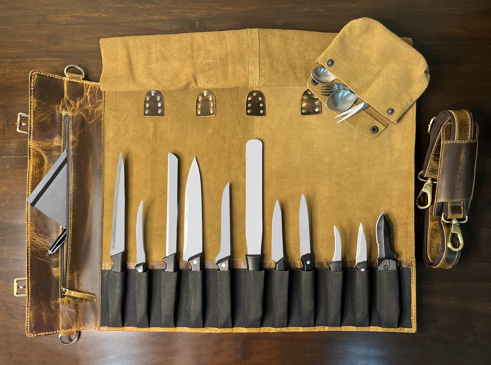 RUSTIC TOWN Leather Knife Roll & Leather Journal - A Perfect Combo for Chefs