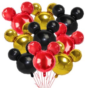 9pack mouse party aluminum foil balloons, 27” black red yellow balloons for mickey party,baby shower, kids birthday theme party decoration supplies