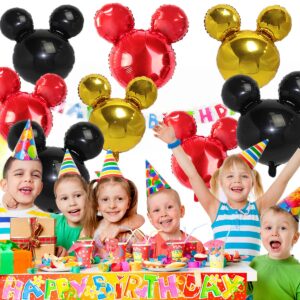 9Pack Mouse Party Aluminum foil Balloons, 27” Black Red Yellow Balloons For Mickey Party,Baby Shower, Kids Birthday Theme Party Decoration Supplies
