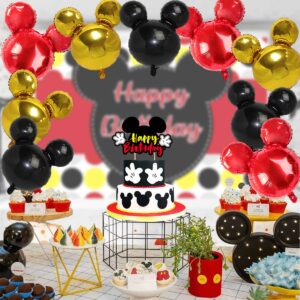 9Pack Mouse Party Aluminum foil Balloons, 27” Black Red Yellow Balloons For Mickey Party,Baby Shower, Kids Birthday Theme Party Decoration Supplies