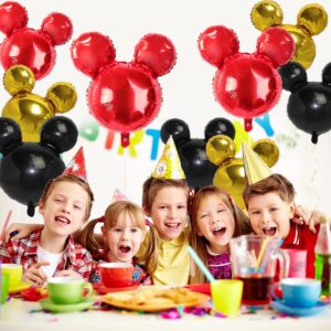 9Pack Mouse Party Aluminum foil Balloons, 27” Black Red Yellow Balloons For Mickey Party,Baby Shower, Kids Birthday Theme Party Decoration Supplies