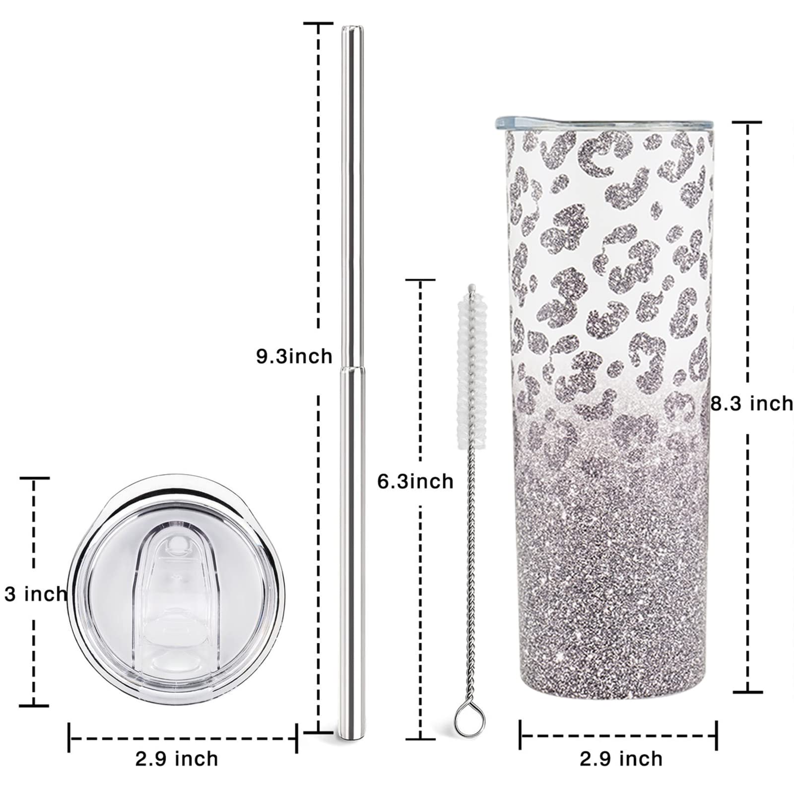 Heqianco Leopard Tumbler With Lid and Straw Cheetah Tumbler Leopard Print Skinny Tumbler Leopard Print Tumbler Cheetah Print Cups Water Bottle Coffee Tumbler Travel Mug Gifts for Women