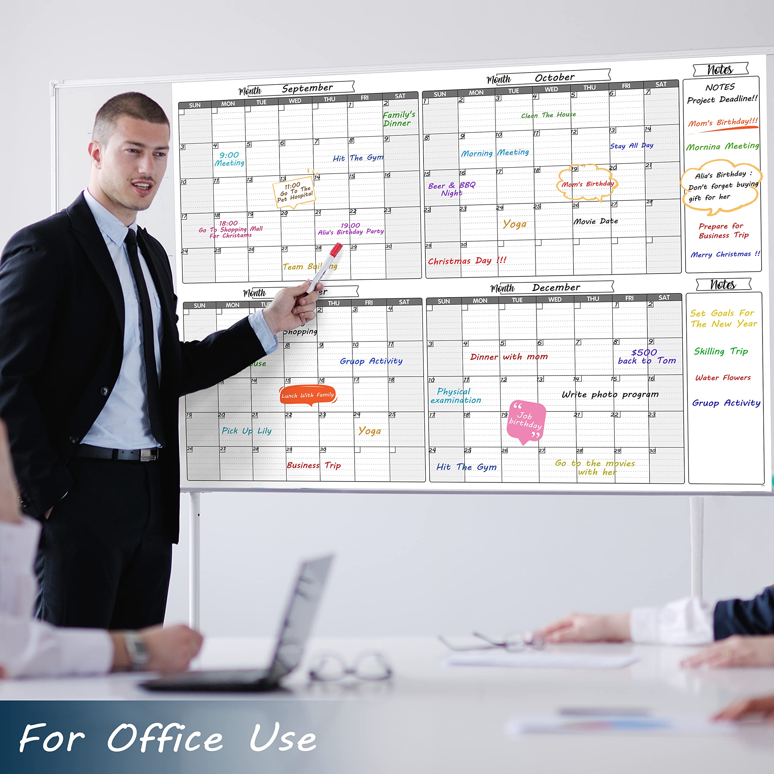 Large Dry Erase Calendar for Wall - Undated 4 Months Wall Calendar, Dry Erase Calendar, 52" x 36", Yearly Wall Calendar Dry Erase for Office, Home