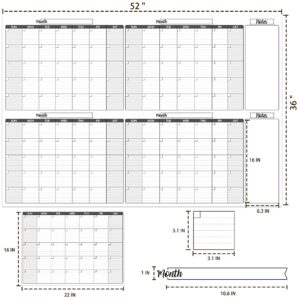 Large Dry Erase Calendar for Wall - Undated 4 Months Wall Calendar, Dry Erase Calendar, 52" x 36", Yearly Wall Calendar Dry Erase for Office, Home