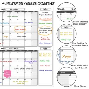 Large Dry Erase Calendar for Wall - Undated 4 Months Wall Calendar, Dry Erase Calendar, 52" x 36", Yearly Wall Calendar Dry Erase for Office, Home