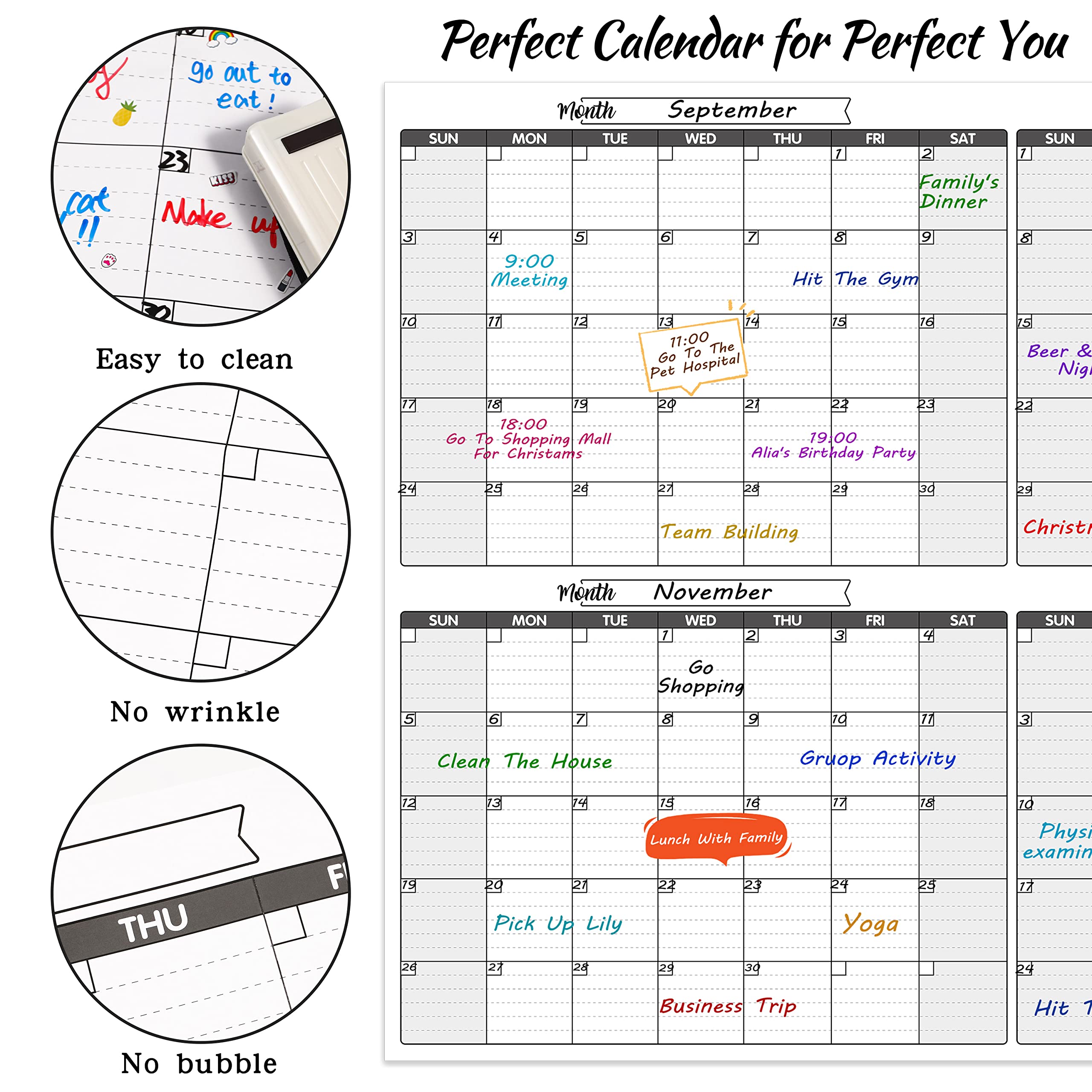 Large Dry Erase Calendar for Wall - Undated 4 Months Wall Calendar, Dry Erase Calendar, 52" x 36", Yearly Wall Calendar Dry Erase for Office, Home