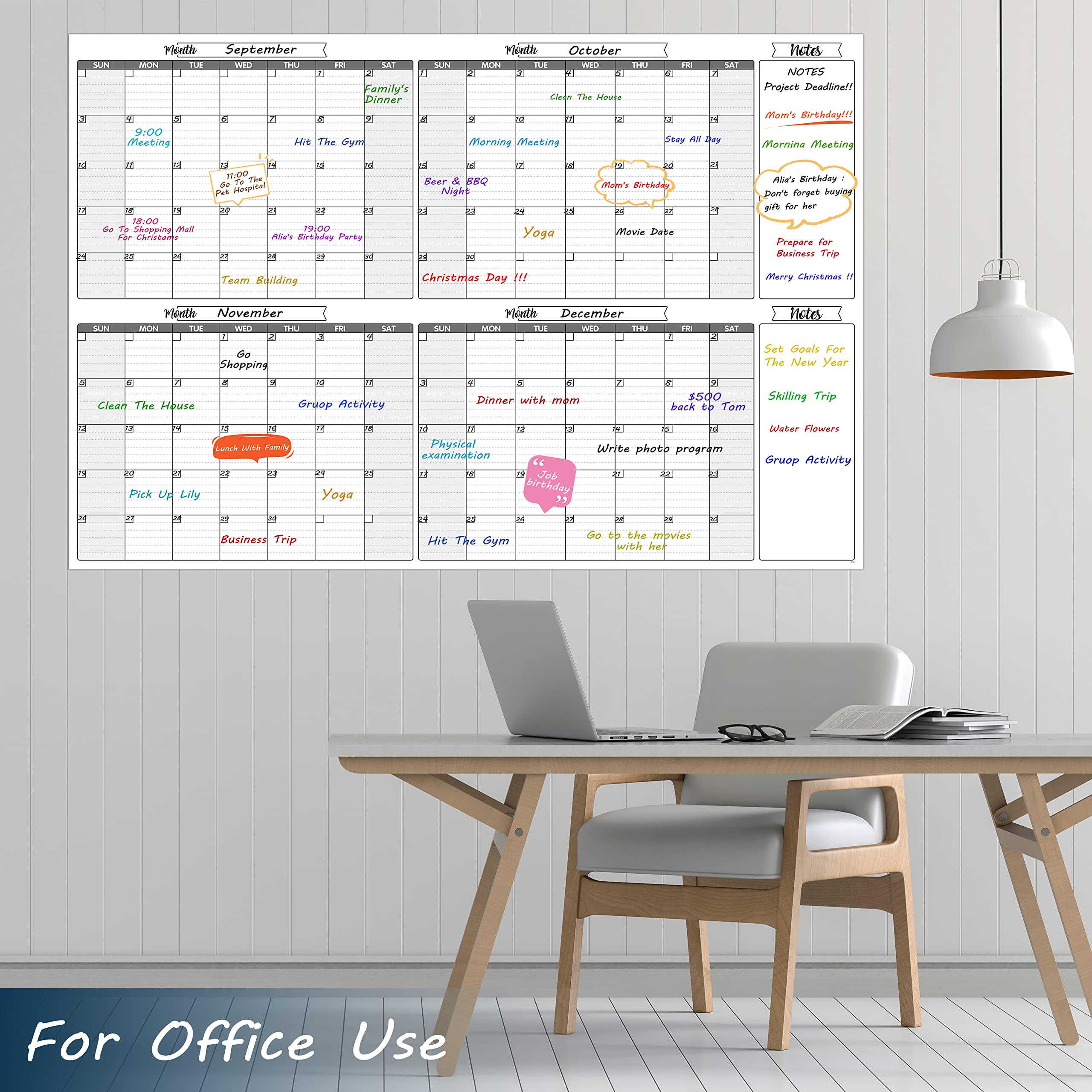 Large Dry Erase Calendar for Wall - Undated 4 Months Wall Calendar, Dry Erase Calendar, 52" x 36", Yearly Wall Calendar Dry Erase for Office, Home