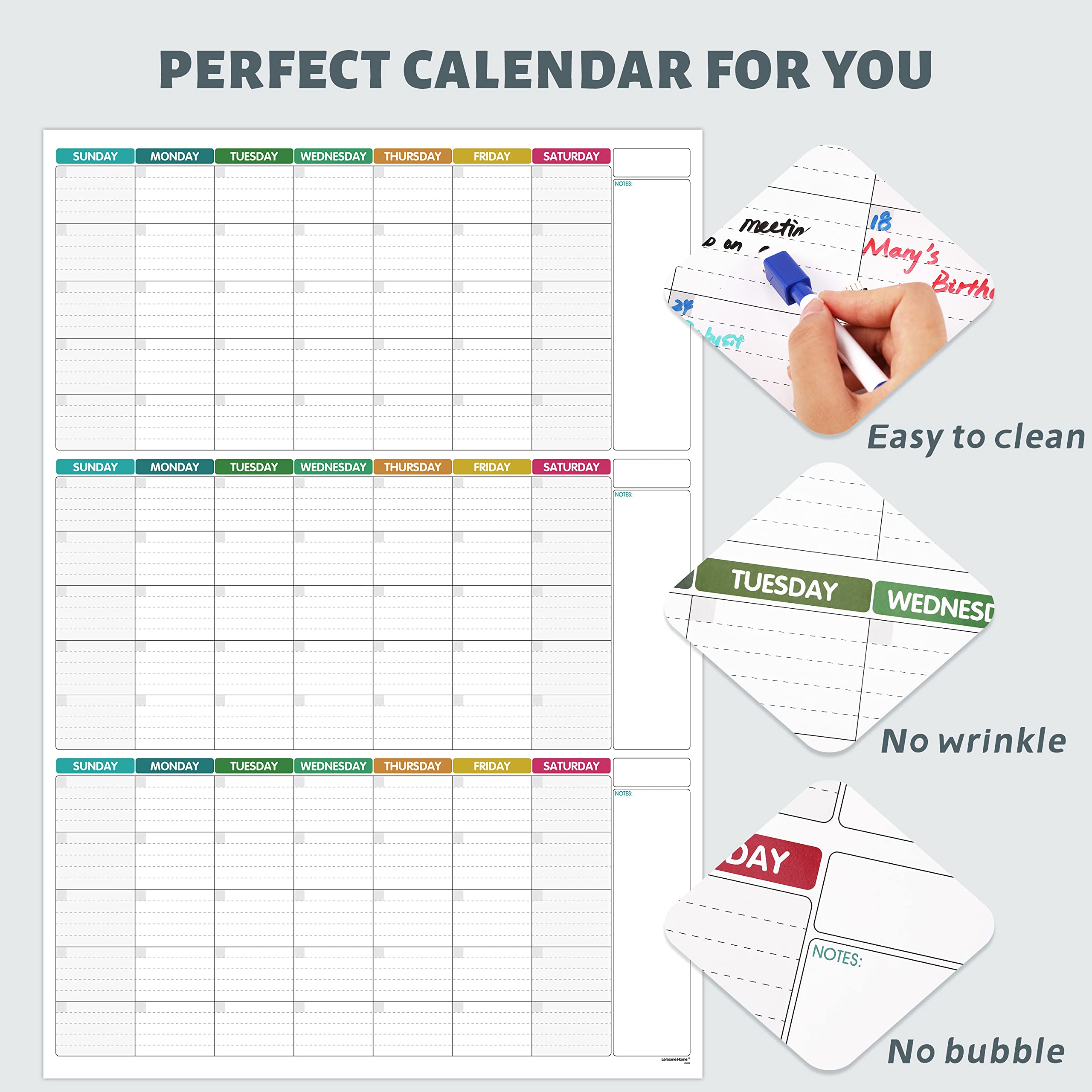 Dry Erase Calendar for Wall - 3 Month Vertical Wall Calendar, 28" x 40", Reusable Monthly Quarterly Calendar Planner Undated, Erasable Laminated Calendar Whiteboard, Vertical Layout Wall Calendar for