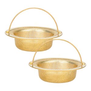 snailhouse sink strainers, 2 pack 4.5 inches stainless steel kitchen mesh sink drain basket food catcher with wide rim and handle, gold