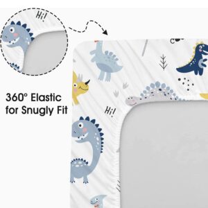 Plushii Bassinet Sheets for Baby Boys 3 Pack, 32"x 16" Extra Soft Microfiber Bassinet Sheet Universal for Oval Rectangle and Hourglass Bassinet Mattress, Dinosaur & Blue Elephant & Stars