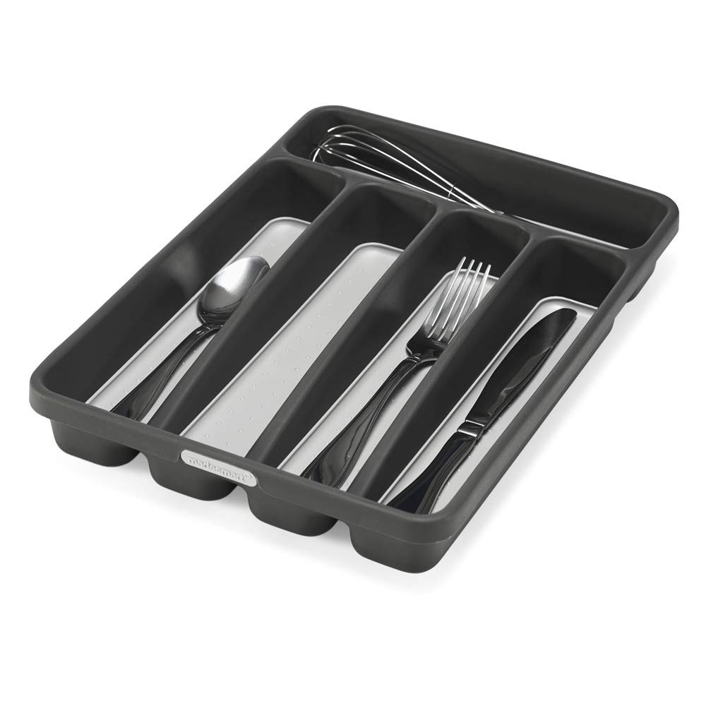 madesmart Classic Mini Silverware Tray - Granite & Classic 12 x 3 Bin - Granite CLASSIC COLLECTION Multi-Purpose Storage Organizer Soft-grip Lining and Non-slip Rubber Feet