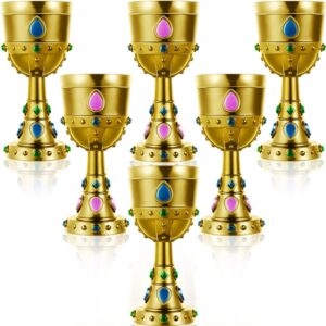 suclain medieval molded crown goblets 8 oz gold jeweled goblet vintage plastic goblet king queen party goblets medieval party decorations for carnival party drinking supplies(6 pcs)