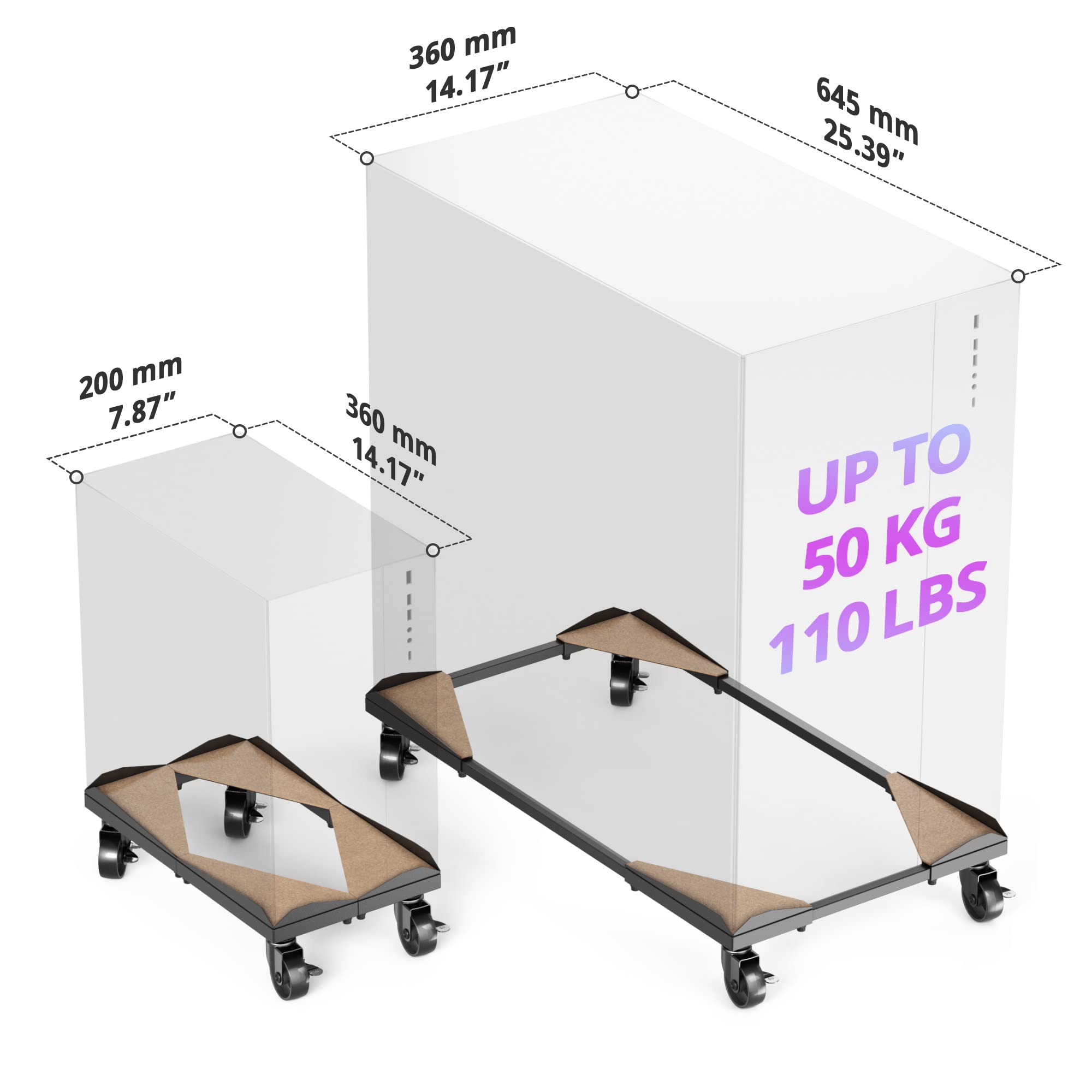 BYTESIUM PC Tower Stand – Metal Frame – Adjustable Width and Length – 4 Locking Wheels – Cork Pads – Computer Tower Stand for ATX – Easy Assembly – Wide Size Range – Computer Cart – CPU Holder