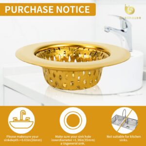 Snailhouse Bathroom Sink Strainers, 2 Pack 2.17 Inches Stainless Steel Small Mesh Utility Sink Drain Stopper Basket Cover Plug Screen, Gold