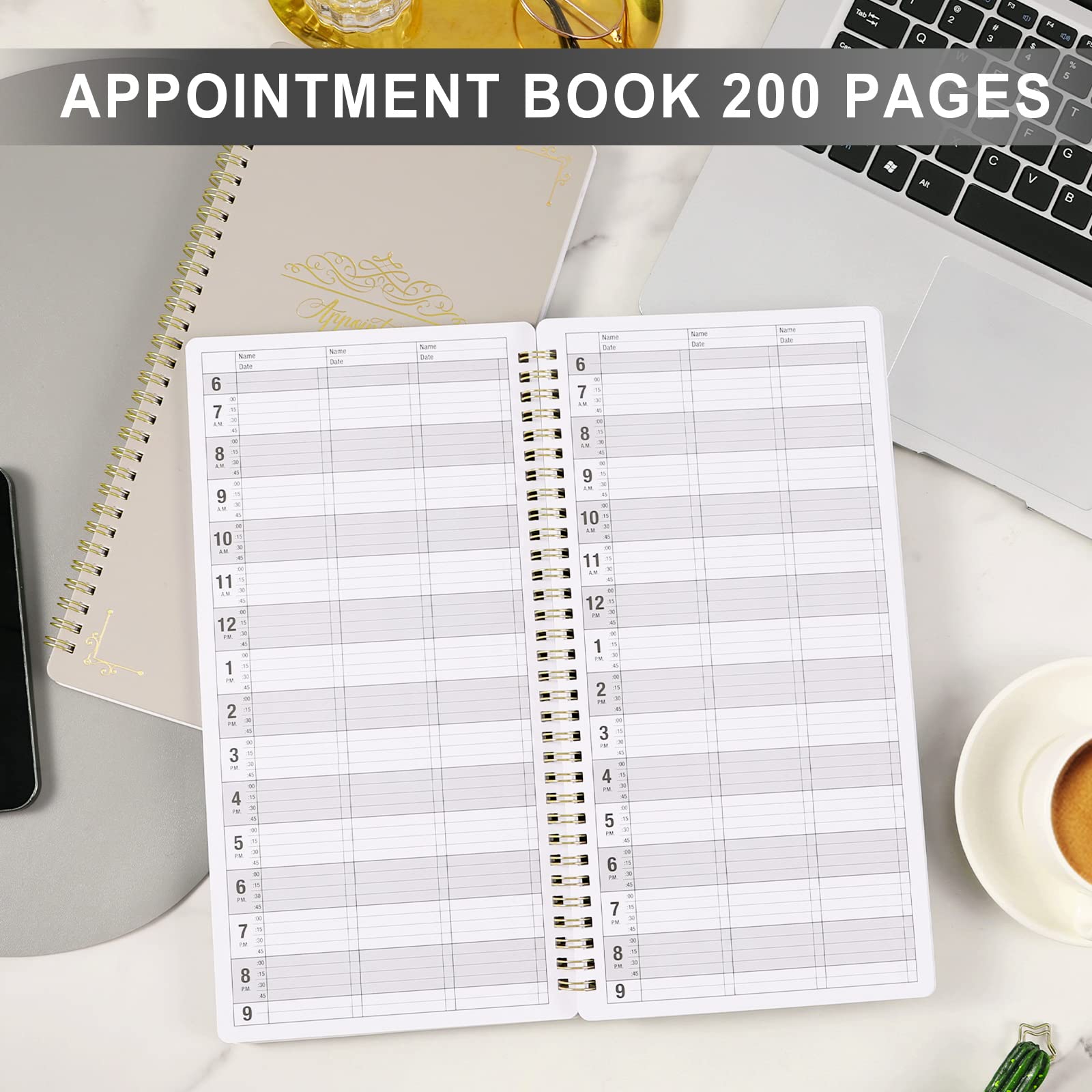 Appointment Book – Undated Salon Appointment Book, Daily＆Hourly Schedule Book with 200 Pages, 6 AM - 9 PM, 15 Minute Intervals Day Planner, 6’’ x 11.5’’, 3 Column, Twin-Wire Binding, Hardcover