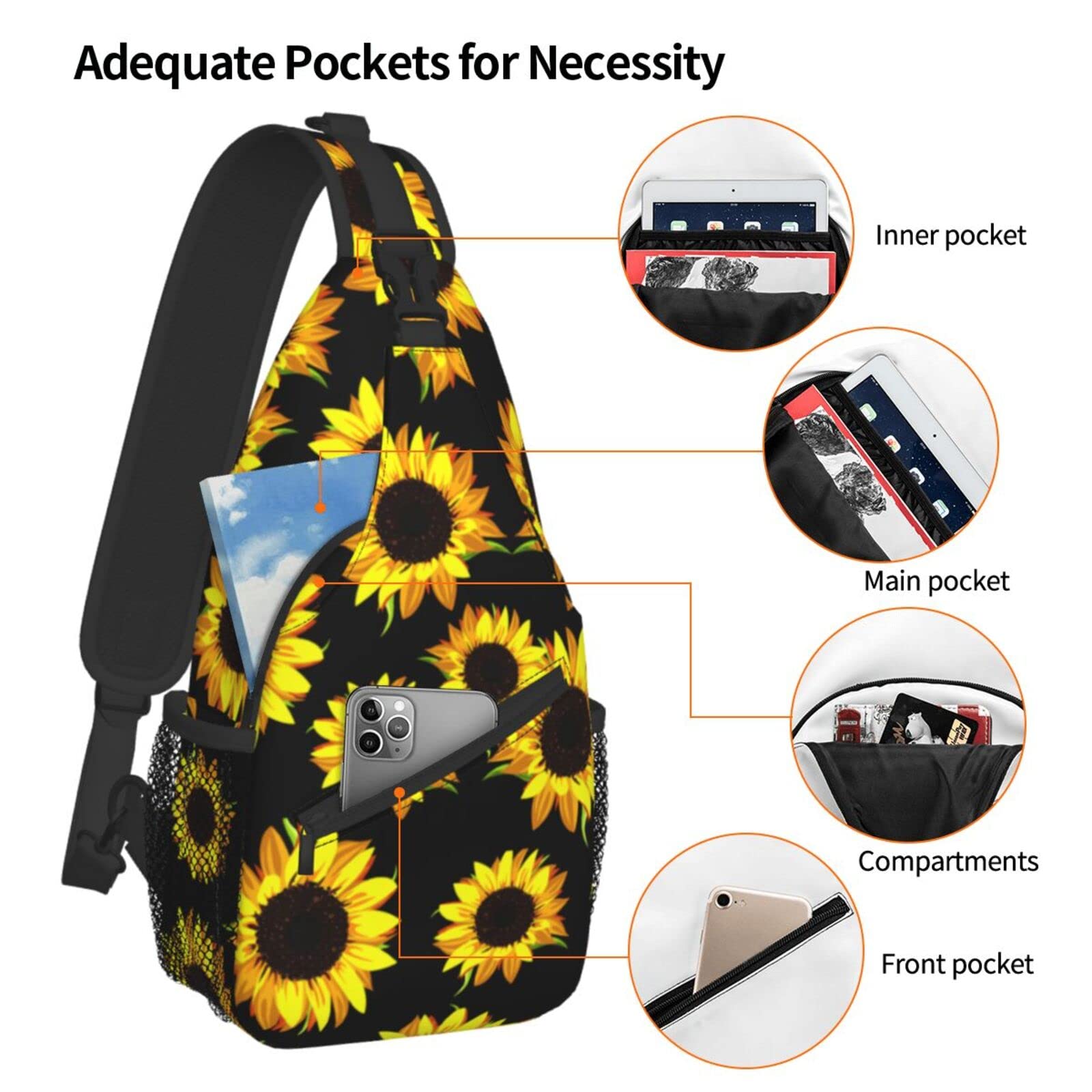 HOCLOCE Sunflowers Sling Backpack Crossbody Shoulder Bag Travel Hiking Daypack Chest Bags For Women Men