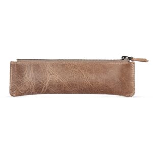 Londo Genuine Leather Pen Case with Zipper Closure, Pencil Pouch Stationery Bag (Mink)