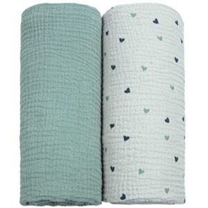 lulu moon muslin swaddle blanket baby receiving blankets neutral, 2 pack, sage