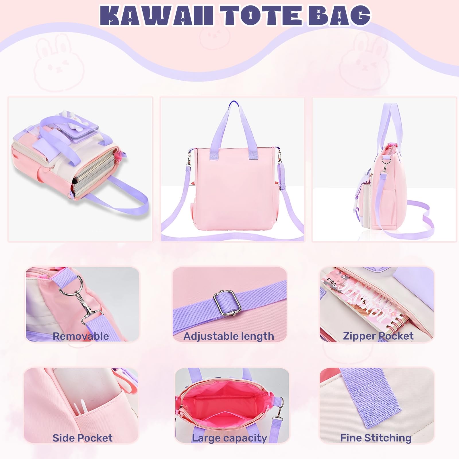 LANSHIYA Kawaii Backpack for School Girls Bunny Backpack Kids Casual Bookbag Cute Outdoor Daypack