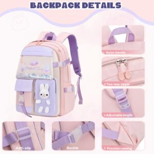 LANSHIYA Kawaii Backpack for School Girls Bunny Backpack Kids Casual Bookbag Cute Outdoor Daypack