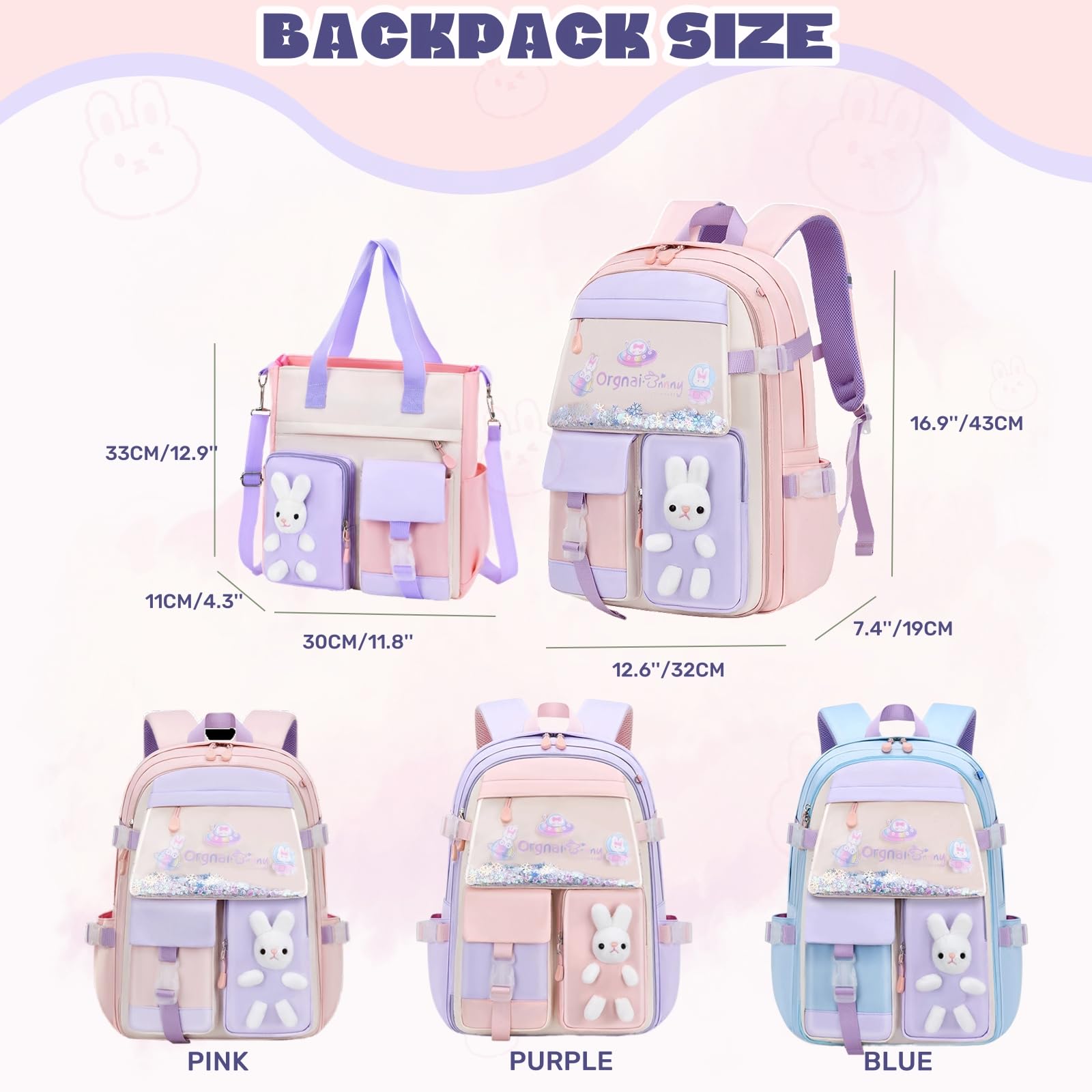 LANSHIYA Kawaii Backpack for School Girls Bunny Backpack Kids Casual Bookbag Cute Outdoor Daypack