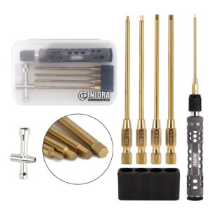 injora 4 in 1 rc hex screw driver set, 1/4" drive hex bit set, allen wrenches sets 1.5mm 2.0mm 2.5mm 3mm with cross wrench, rc car tool kit for trx4 arrma helicopter drone boat