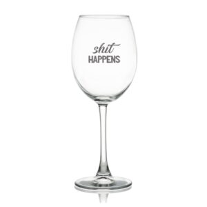 funlucy shit happens red wine glass engraved wine glasses suitable for outdoor picnics, weddings, travel, parties, 11 oz