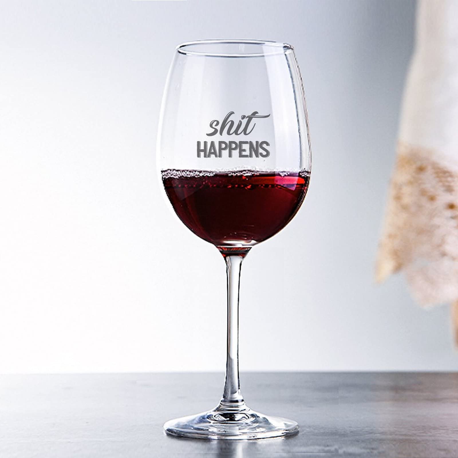 Funlucy Shit Happens Red Wine Glass Engraved Wine Glasses Suitable for Outdoor Picnics, Weddings, Travel, Parties, 11 OZ