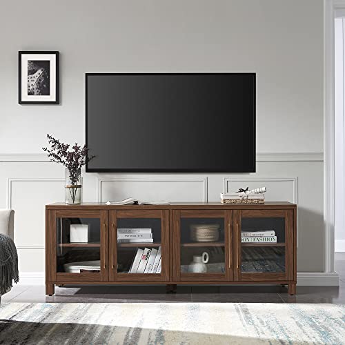 Henn&Hart Rectangular TV Stand for TV's up to 80" in Walnut, Electric Fireplace TV Stands for the Living Room