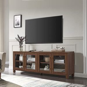 Henn&Hart Rectangular TV Stand for TV's up to 80" in Walnut, Electric Fireplace TV Stands for the Living Room