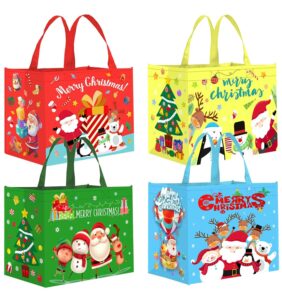 znabhng 12pcs extra large christmas tote bags with handles reusable christmas shopping bags large christmas bags for gifts christmas grocery totes for holiday xmas party 15.2"x12.2"x8.3"