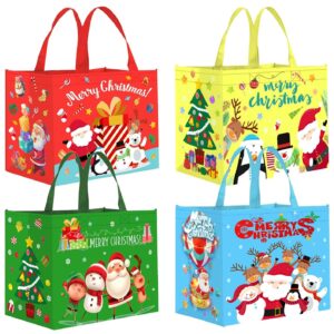 ZNABHNG 12PCS Extra Large Christmas Tote Bags with Handles Reusable Christmas Shopping Bags Large Christmas Bags for Gifts Christmas Grocery Totes for Holiday Xmas Party 15.2"x12.2"x8.3"