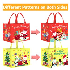 ZNABHNG 12PCS Extra Large Christmas Tote Bags with Handles Reusable Christmas Shopping Bags Large Christmas Bags for Gifts Christmas Grocery Totes for Holiday Xmas Party 15.2"x12.2"x8.3"