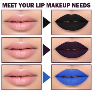 CAHIUYOA 3Pcs Dark Black Blue Purple Matte Liquid Lipstick Lip Stain Lip Gloss Makeup Set,DNM Non Stick Cup Long Lasting Smudge Proof Waterproof Lipstick labial mate larga duracion 24 (Set07)