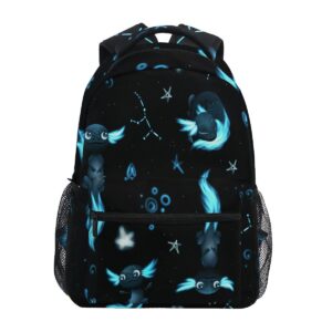 glaphy black axolotl stars backpack for boys girls kids, laptop book bag lightweight travel hiking camping daypack