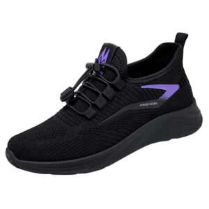 womens fashion sneakers mesh breathable elastic adjustable slip-on running shoes durable casual non slip low top tennis shoes,black,7