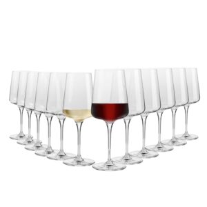 Krosno Wine Glasses Set | 6x white and sparkling wine glasses 13.5 oz + 6x red wine glasses 16.9 oz | Elegant design | Crystal Glass | Ideal for home, restaurant and party | Dishwasher safe