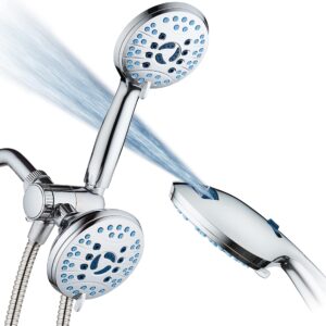 aquacare as-seen-on-tv high pressure 48-setting rain & handheld 3-way shower head combo - anti-clog nozzles/tub, tile & pet power wash/extra long 6 ft. stainless steel hose/all chrome finish