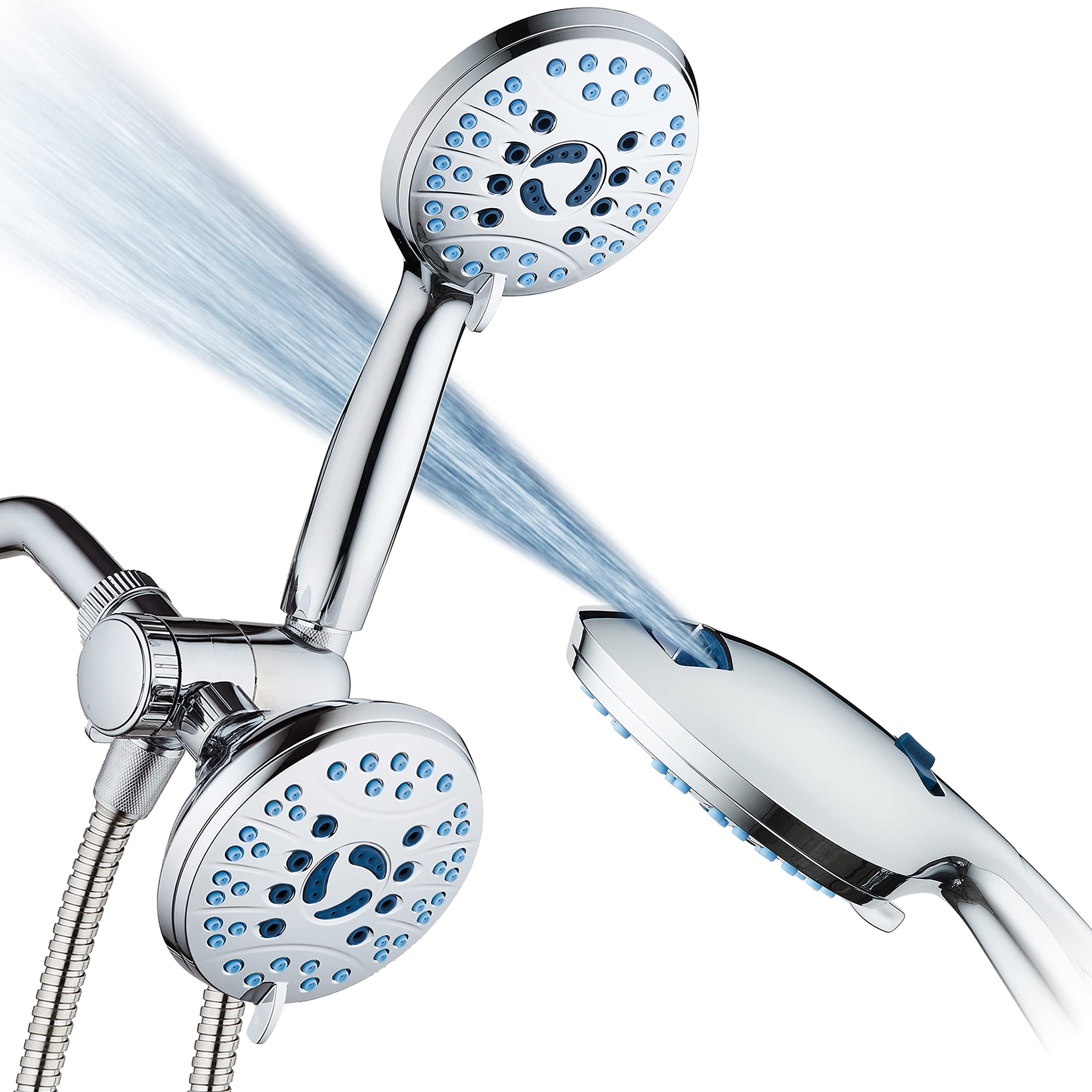 AquaCare As-Seen-On-TV High Pressure 48-setting Rain & Handheld 3-way Shower Head Combo - Anti-clog Nozzles/Tub, Tile & Pet Power Wash/Extra Long 6 ft. Stainless Steel Hose/All Chrome Finish