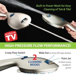 AquaCare As-Seen-On-TV High Pressure 48-setting Rain & Handheld 3-way Shower Head Combo - Anti-clog Nozzles/Tub, Tile & Pet Power Wash/Extra Long 6 ft. Stainless Steel Hose/All Chrome Finish