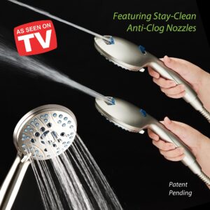 AquaCare As-Seen-On-TV High Pressure 48-setting Rain & Handheld 3-way Shower Head Combo - Anti-clog Nozzles/Tub, Tile & Pet Power Wash/Extra Long 6 ft. Stainless Steel Hose/All Chrome Finish