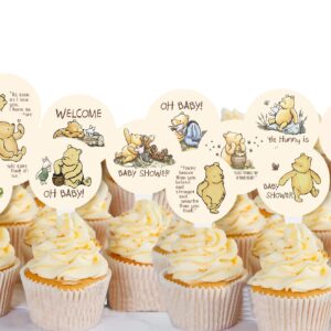 Winnie Quotations Cupcake Toppers 48 Pcs 12 Designs Classic Pooh Baby Shower Decorations Cute 1 St Birthday Party Supplies For Kids Dessert Favor