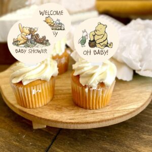 Winnie Quotations Cupcake Toppers 48 Pcs 12 Designs Classic Pooh Baby Shower Decorations Cute 1 St Birthday Party Supplies For Kids Dessert Favor