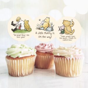 Winnie Quotations Cupcake Toppers 48 Pcs 12 Designs Classic Pooh Baby Shower Decorations Cute 1 St Birthday Party Supplies For Kids Dessert Favor