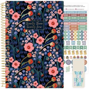 bloom daily planners 2023-2024 academic year day planner (july 2023 - july 2024) - 5.5” x 8.25” - weekly/monthly agenda organizer book with stickers & bookmark - poppy meadow, blue