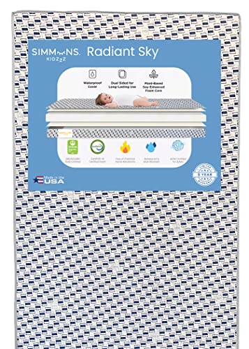 Simmons Kids Radiant Sky Dual Sided Baby Crib Mattress and Toddler Mattress, Waterproof, GREENGUARD Gold and CertiPUR-US Certified, Firm Plant-Based Foam, 5 Year Warranty, Made in USA