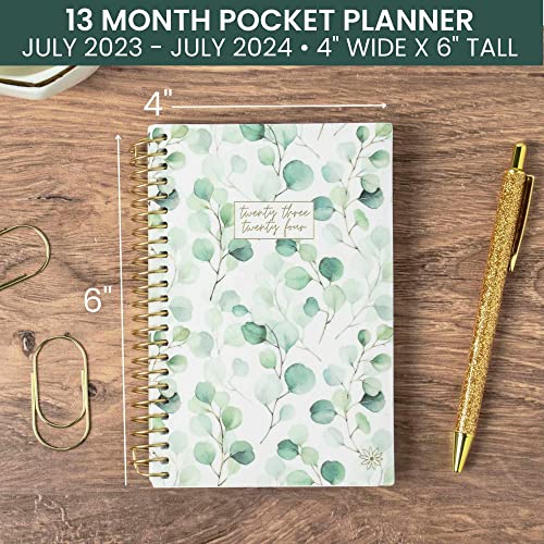 bloom daily planners 2023-2024 Pocket Planner - 4” x 6” - (July 2023 - July 2024) - MINI Weekly/Monthly Agenda Organizer & Calendar Book - Boho Greenery