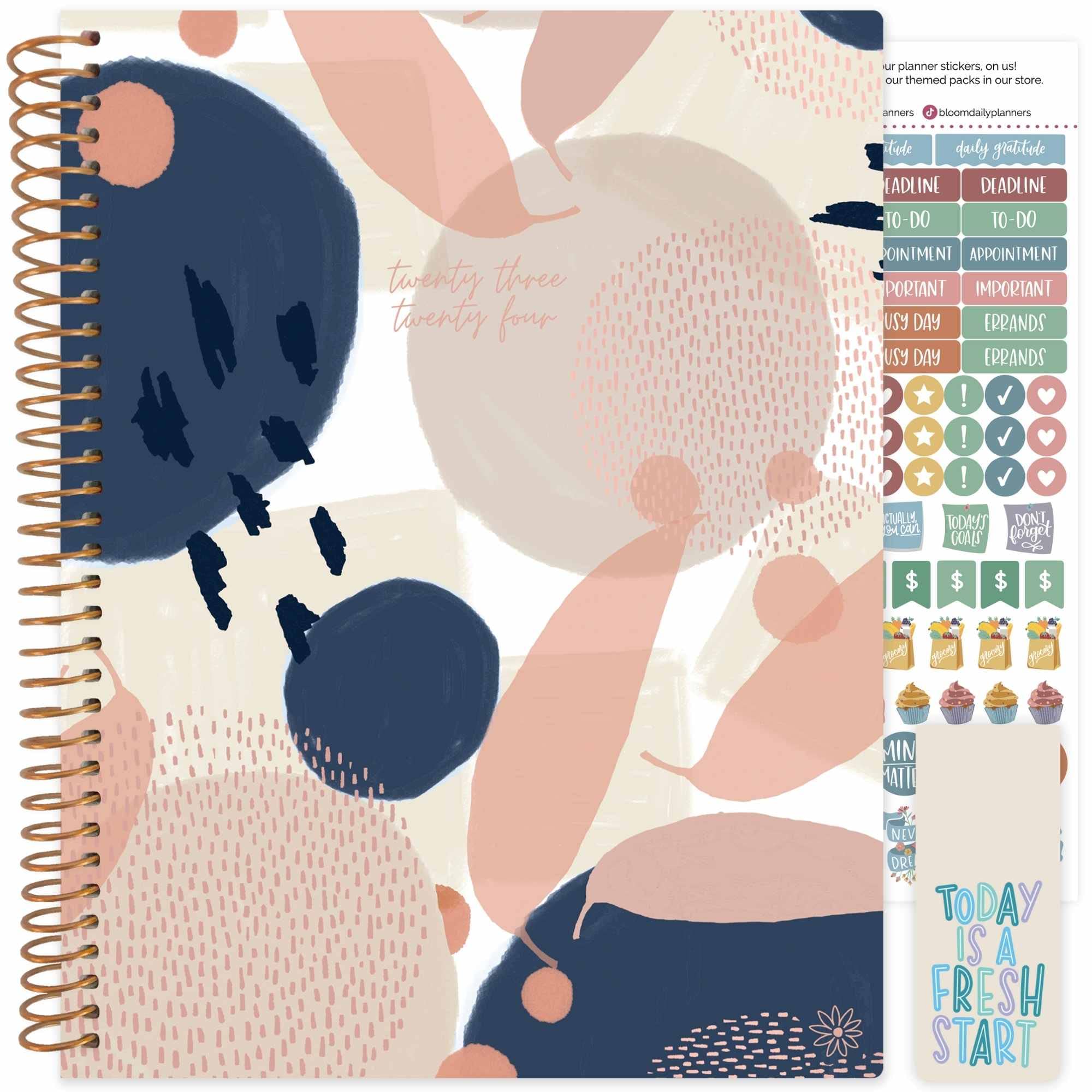 bloom daily planners 2023-2024 (8.5" x 11") Academic Year Day Planner (July 2023 - July 2024) - Weekly/Monthly Dated Agenda Organizer with Tabs - Modern Abstract, Navy