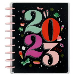 happy planner 2023 daily planner and calendar, 12-month daily, weekly, and monthly planner, jan. 2023–dec. 2023 diary, vertical layout, life is a party theme, classic size, 17.78 x 23.50 cm